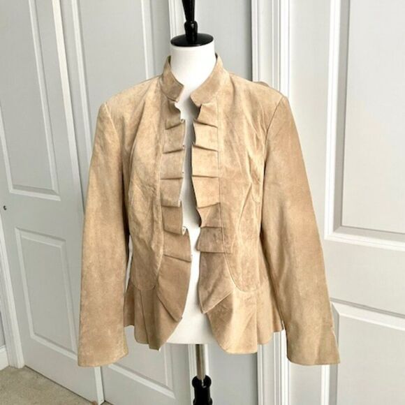Yvonne and Marie Jackets & Blazers - Yvonne and Marie Tan Leather Jacket with Waterfall Front Open Front Blazer XL